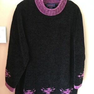 Denim & Co black and purple pullover Crowley neck sweater size 1X